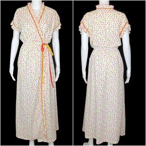 Vintage Allendale 70's Retro Mod Floral Apple Colorful Print Wrap Maxi Dress S/M